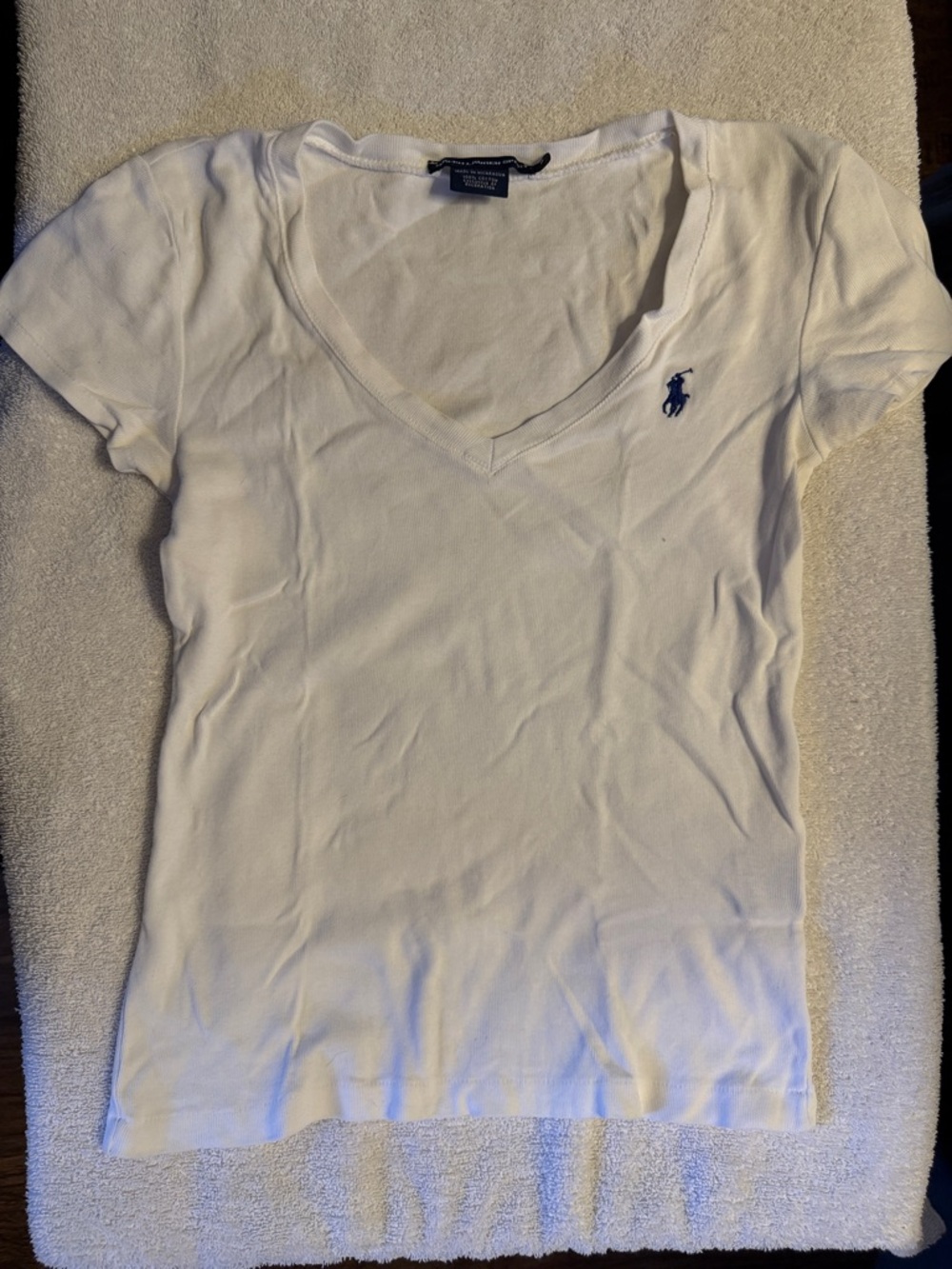 Ralph Lauren Sport White V-Neck Short Sleeve Polo Tee with Navy Pony